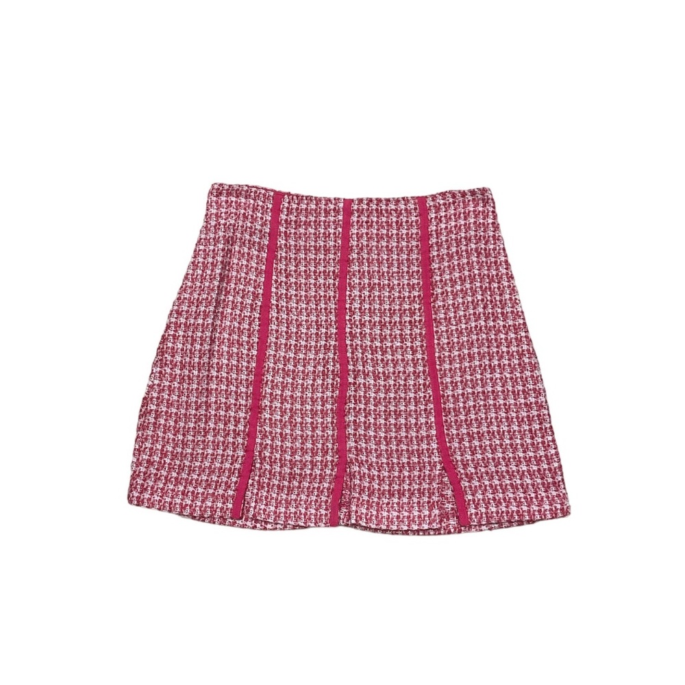 Y2K B Smart Pleated Mini Skirt Women’s 5 Pink Houndstooth Tweed Academia Casual
